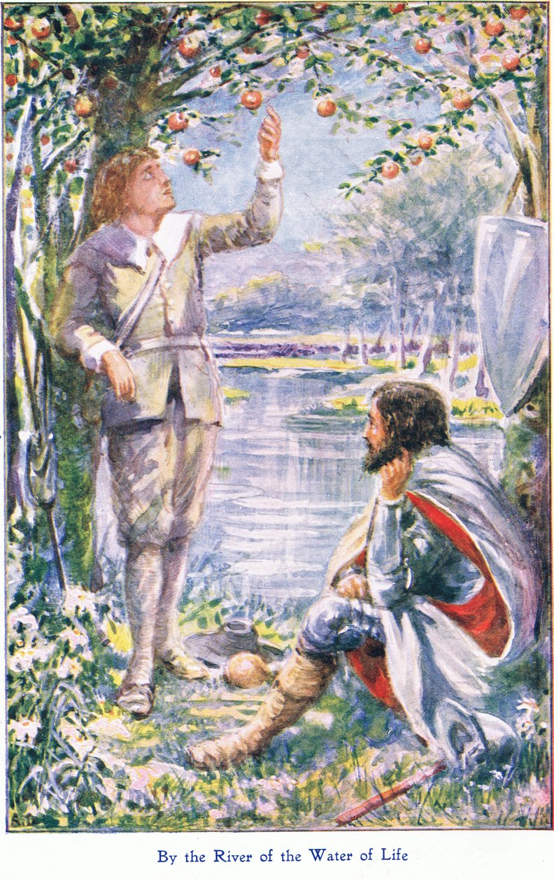 By the River of the Water of Life, fra The Pilgrims Progress utgitt av John F Shaw & Co, ca. 1900-tallet (farge litho) av Robert Ambrose Dudley