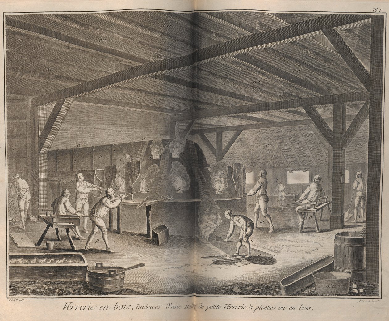 Glassproduksjon. Fra Encyclopédie av Denis Diderot og Jean Le Rond dAlembert, 1751-1765. av Robert Benard