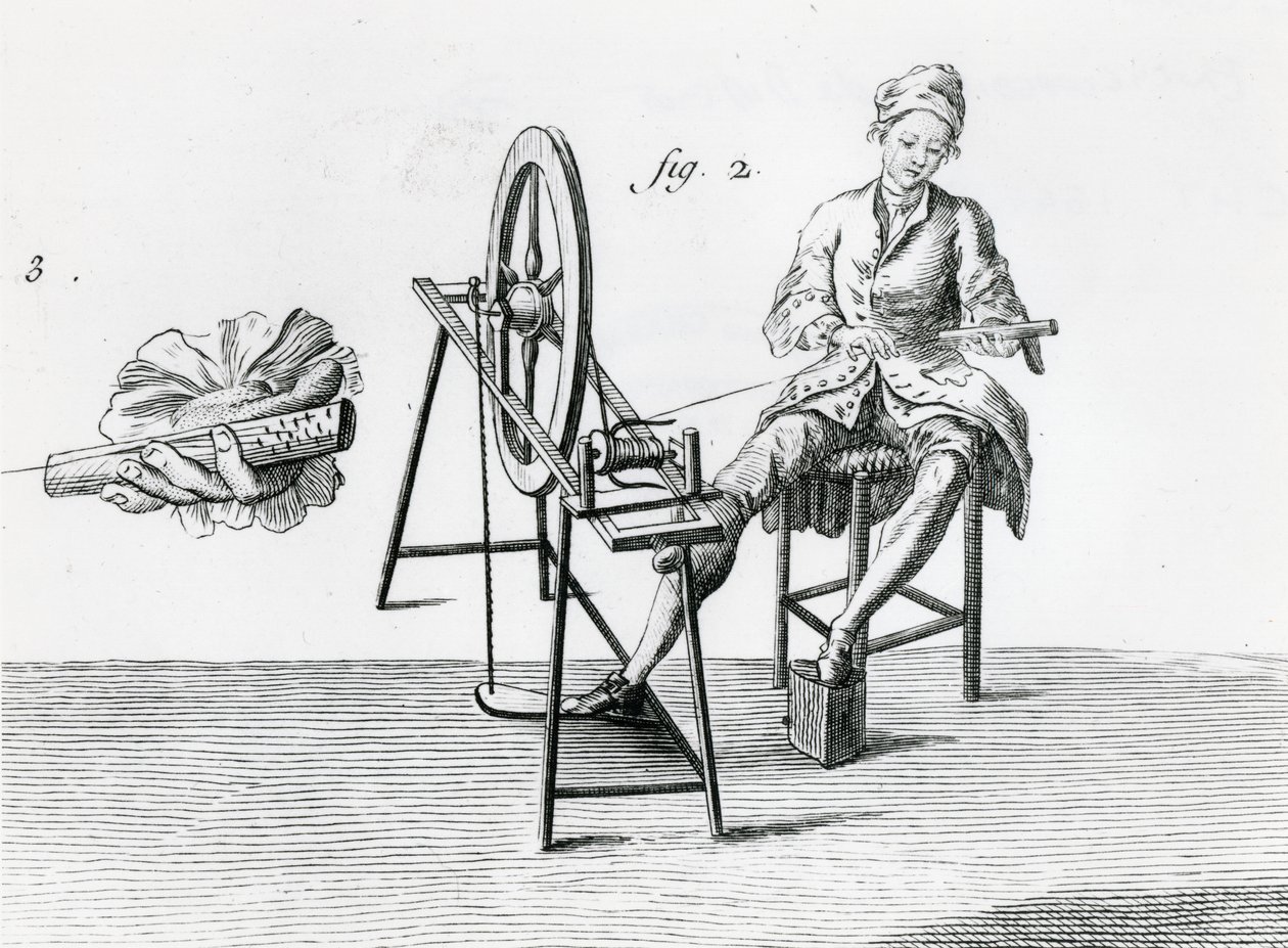 Rustikk økonomi, bomull, fra Encyclopedia av Denis Diderot 1713-84 gravering bw fotodetalj av 164438 av Robert Benard