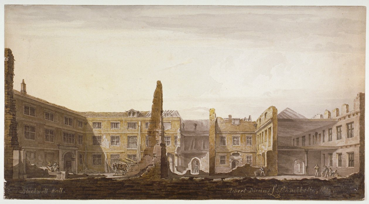 Blackwell Hall under riving, City of London, 1819 av Robert Blemmell Schnebbelie