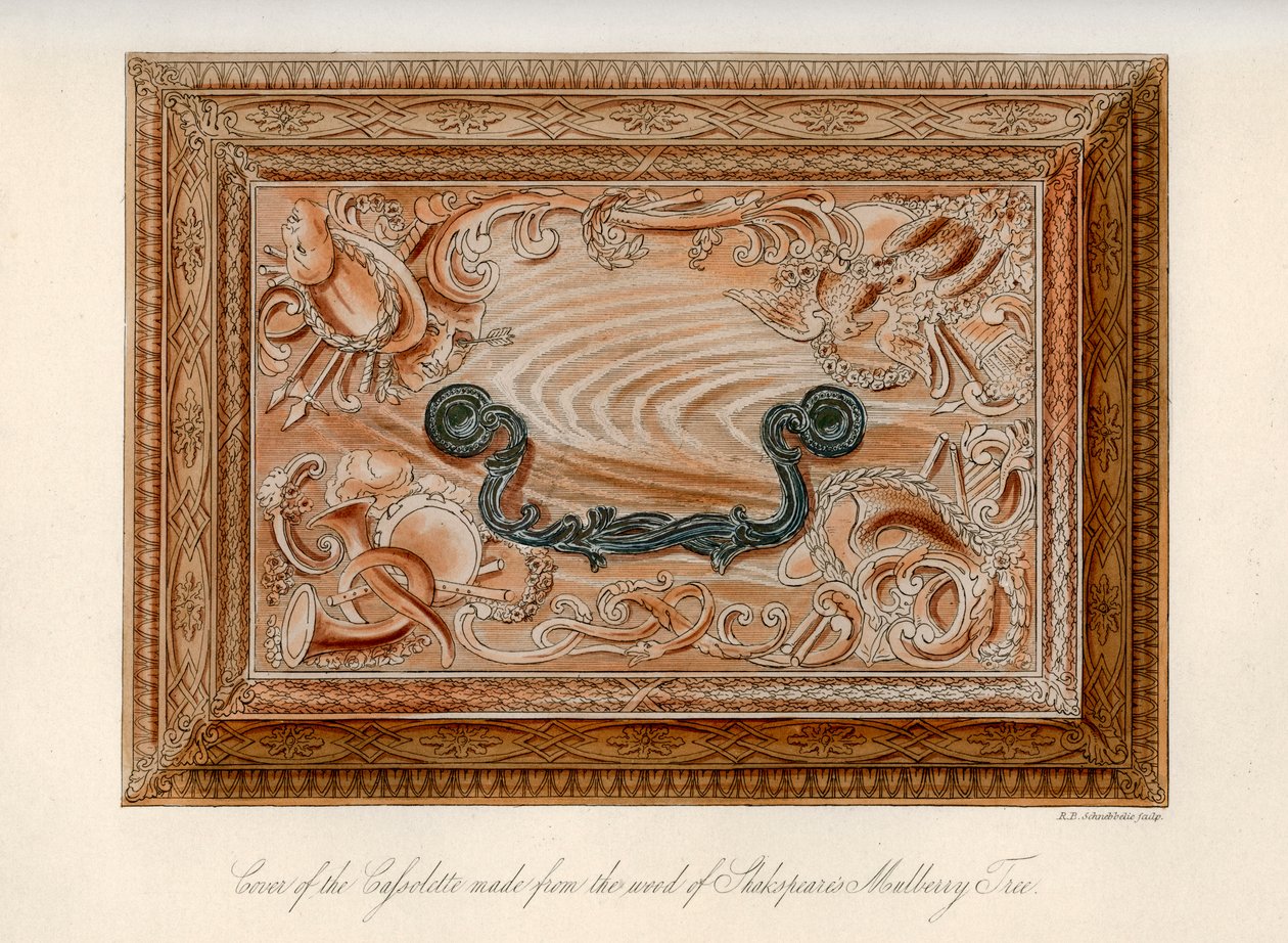 Utskåret cassolette laget av treet fra Shakespeares morbærtre, 1700-tallet, 1840 av Robert Blemmell Schnebbelie