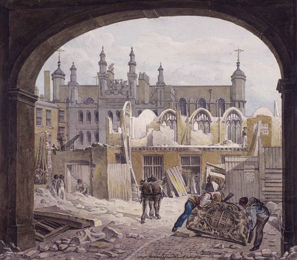 Riving av Guildhall Chapel, London, 1820 av Robert Blemmell Schnebbelie