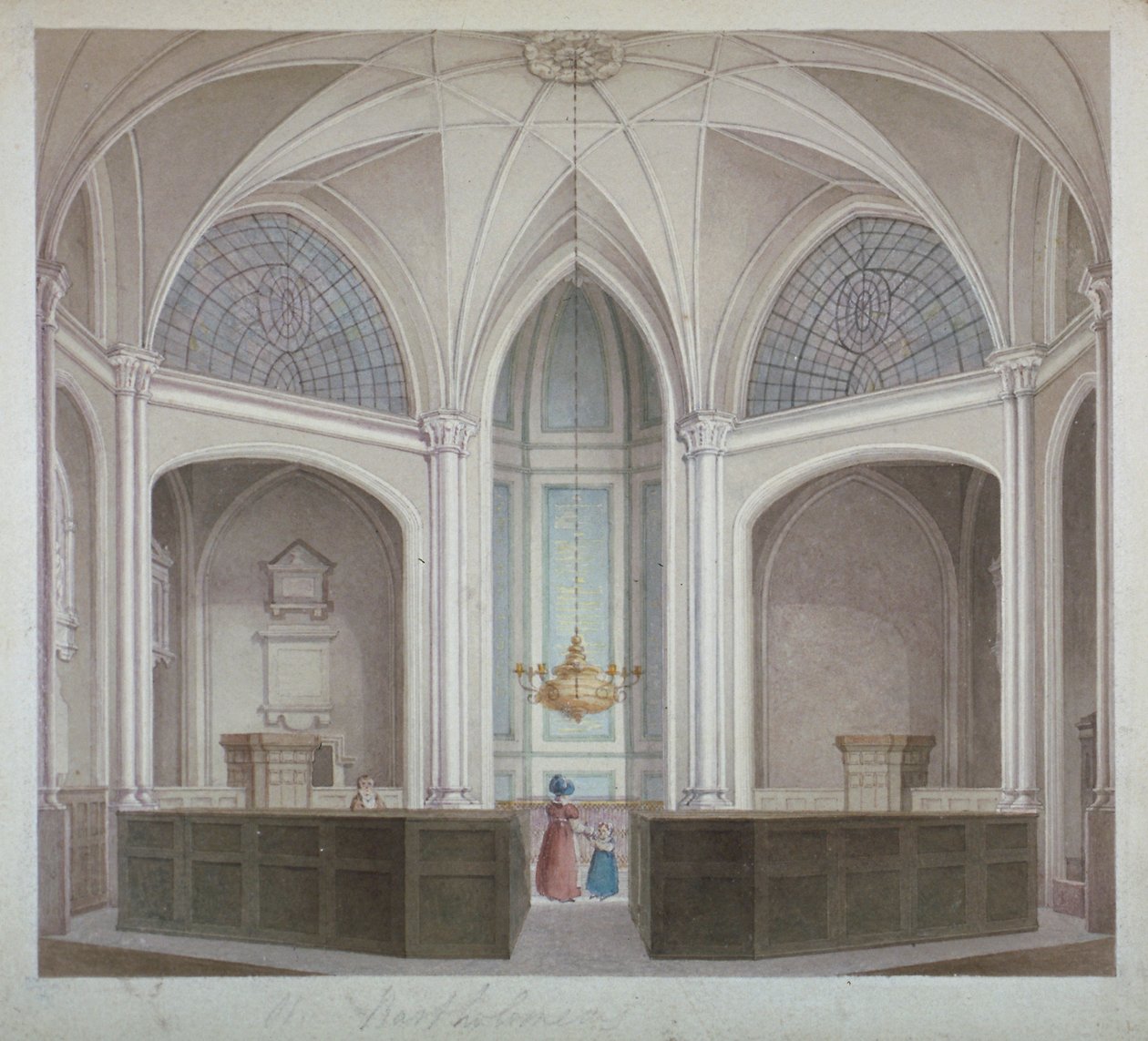 Interiør av Church of St Bartholomew-the-Less, City of London, 1834. av Robert Blemmell Schnebbelie