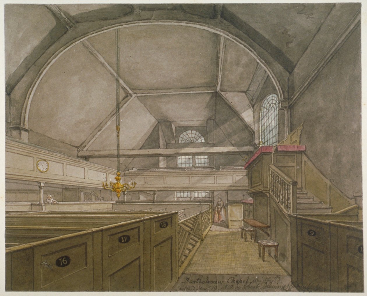 Interiør av kapellet i Church of St Bartholomew-the-Great, Smithfield, City of London, 1818 av Robert Blemmell Schnebbelie