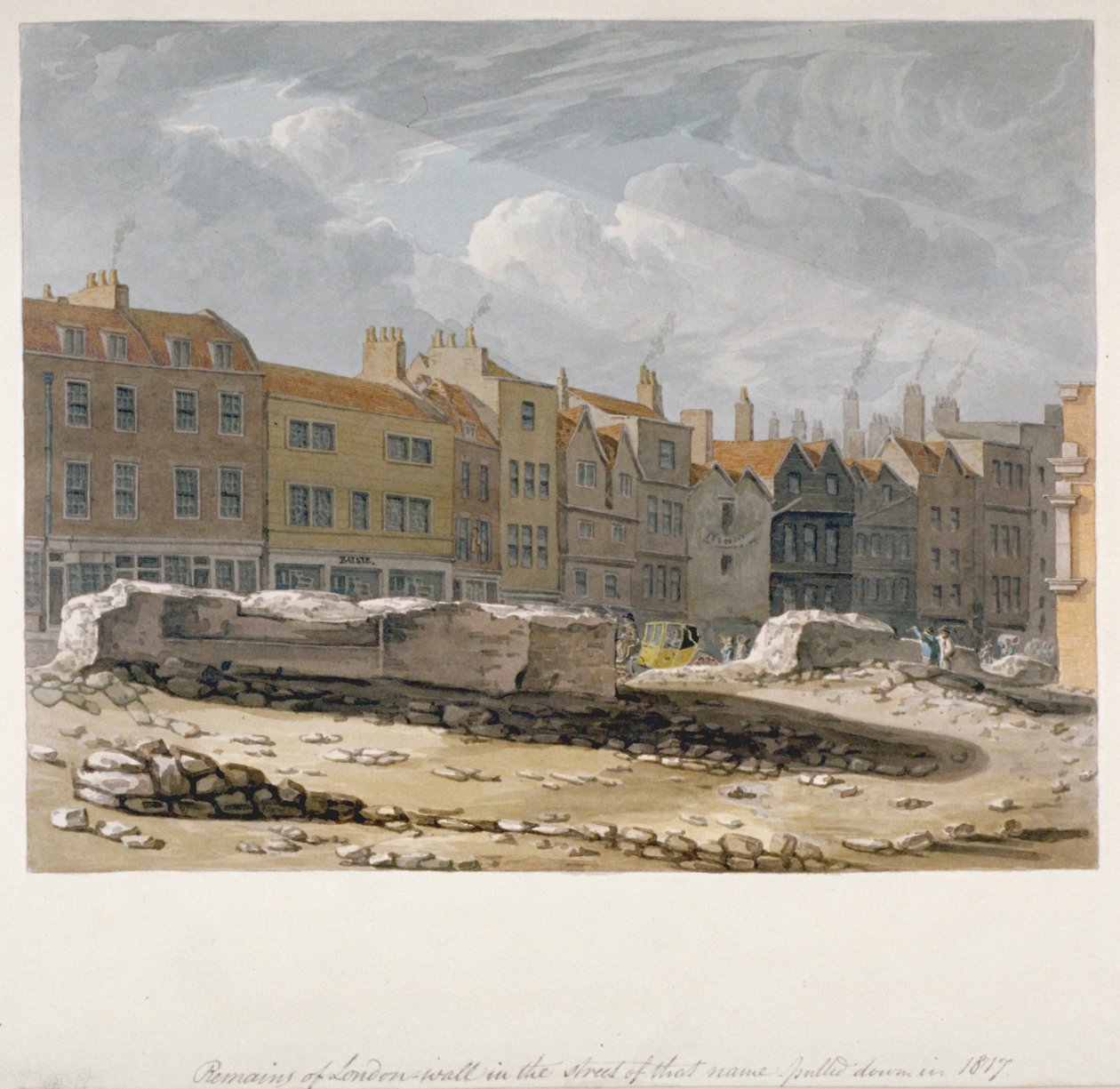 Rester av London-muren som ble revet i 1817, City of London, 1817 av Robert Blemmell Schnebbelie