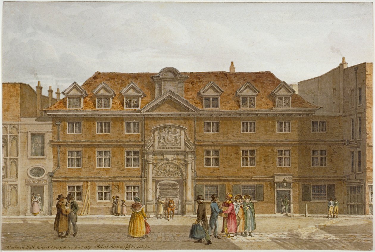 Utsikt over Blackwell Hall på King Street, City of London, 1819. av Robert Blemmell Schnebbelie