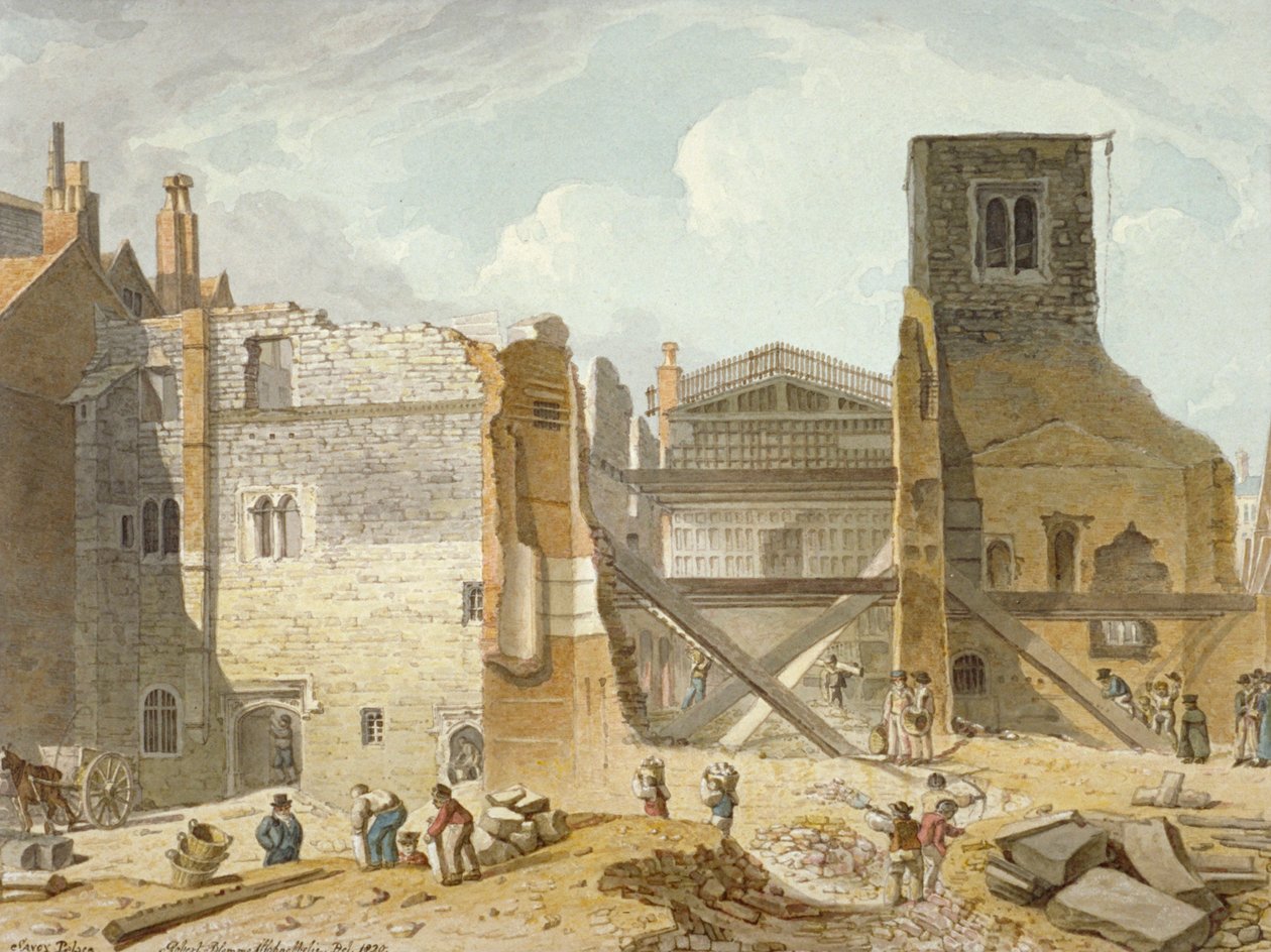 Utsikt over rivingen av Savoy Palace, Westminster, London, 1820 av Robert Blemmell Schnebbelie