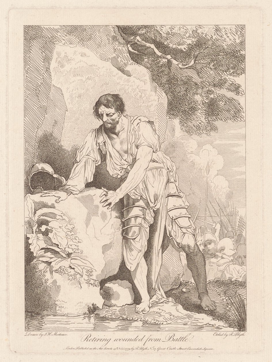 Trekker seg såret fra kamp av Robert Blyth, after John Hamilton Mortimer