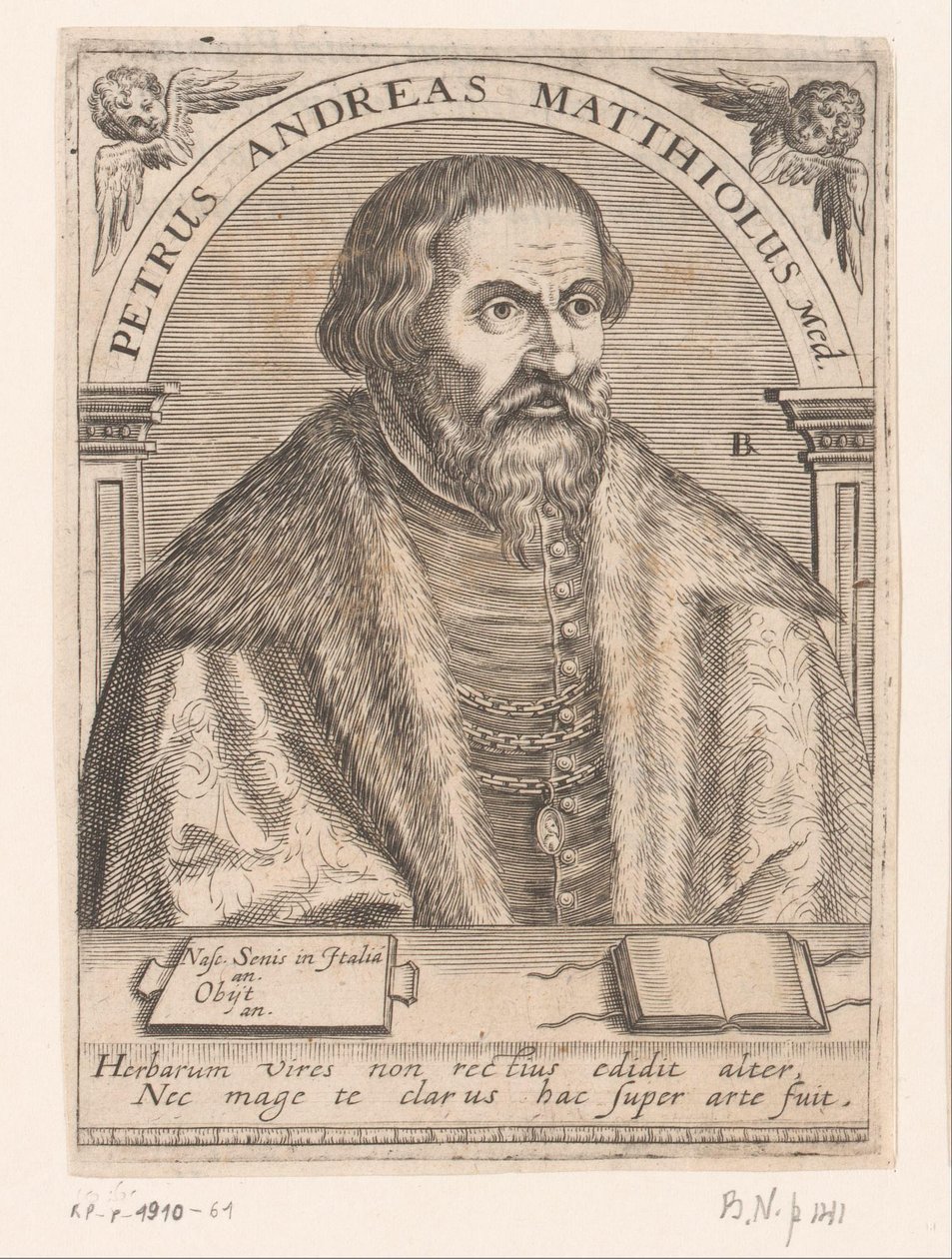 Portrett av Pietro Andrea Mattioli Peter Andrew Matthews Med. (tittel på objekt) Serie med portretter av lærde fra det femtende og sekstende århundre (serietittel) av Robert Boissard