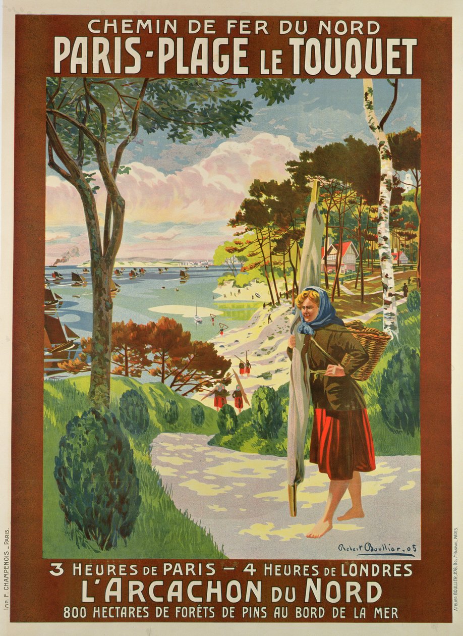 Plakatreklame Paris-Plage le Touquet, Pas de Calais, ca. 1910 (litho-farge) av Robert Boullier