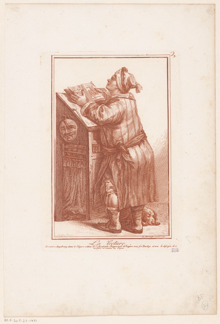 Mann som leser bak en talerstol La forelesning (tittel på objekt) Figurstudier (serietittel) Exercises d'imagination de differens Caractères et formes humaines ((...)) Suite 1 (serietittel) av Robert Brichet