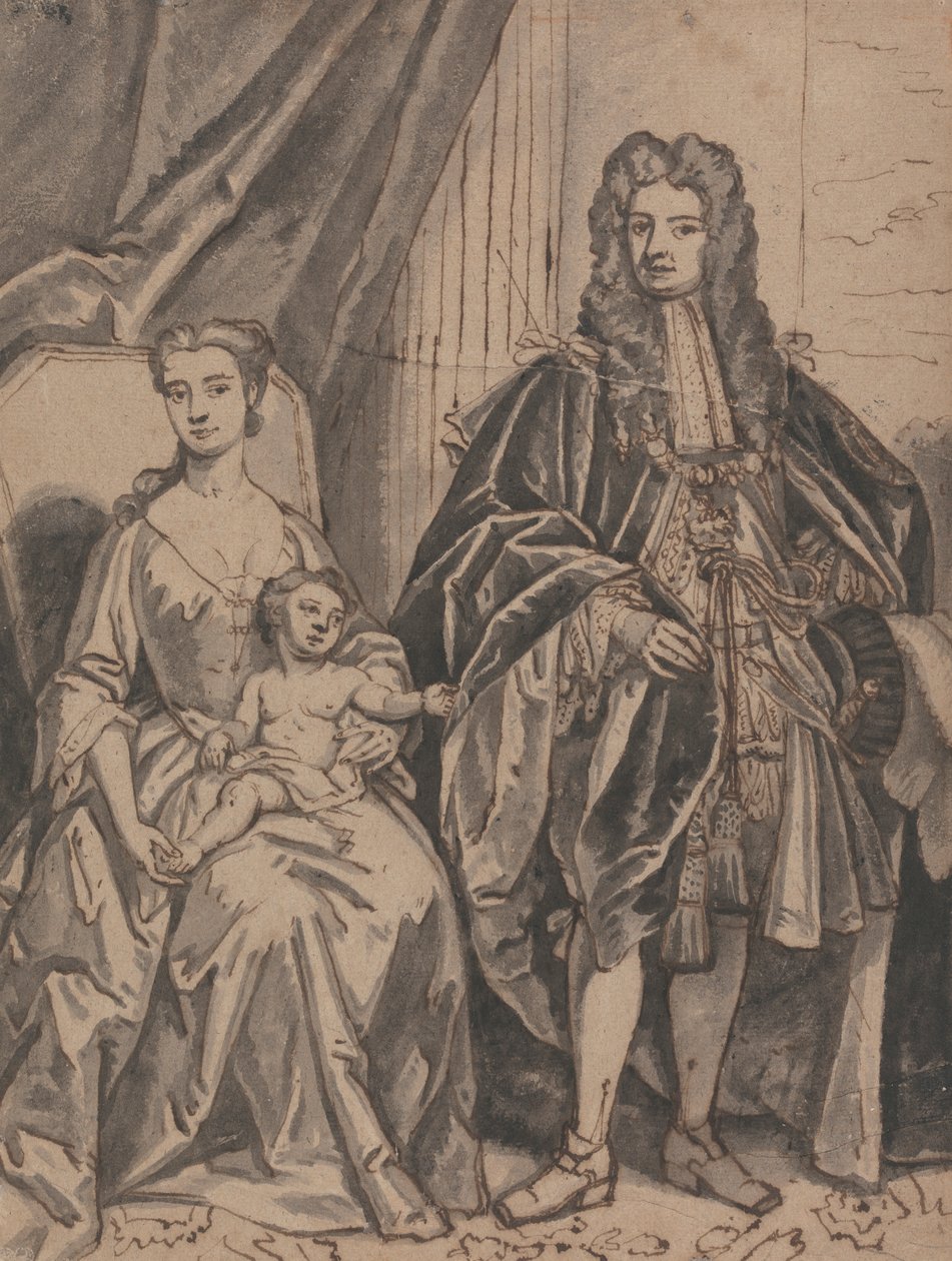 Portrett av en familie, kalt John Sheffield, hertug av Buckingham og familie av Robert Byng