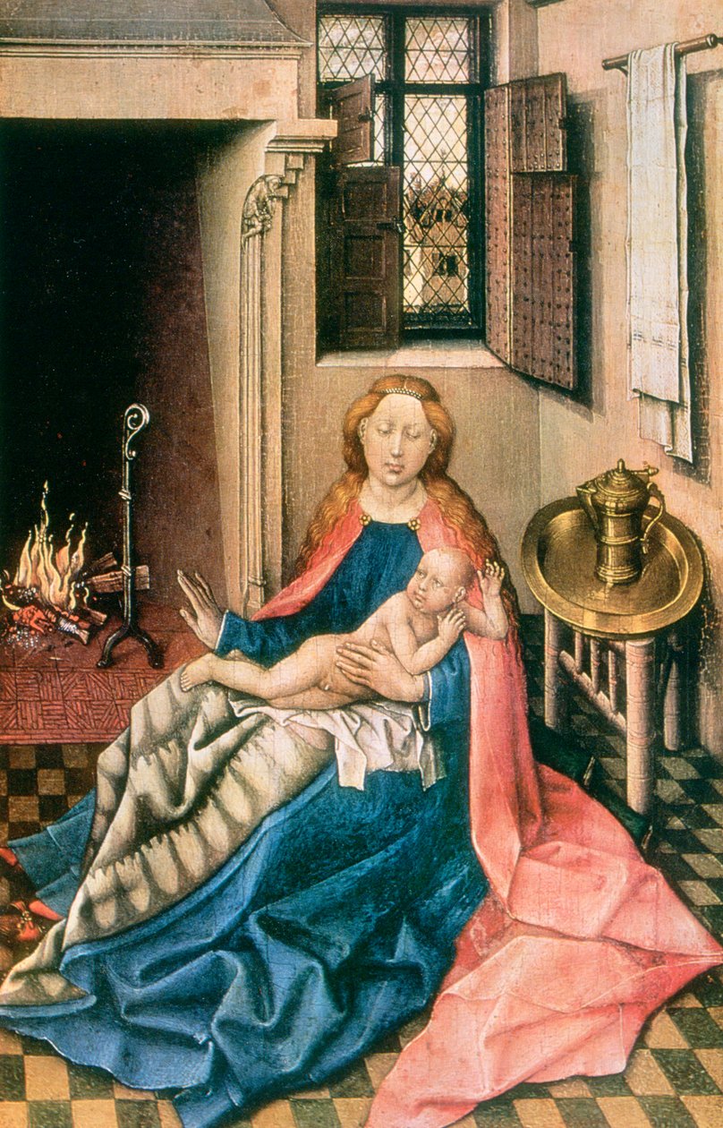 Madonna og barn foran en peis, 1430-tallet av Robert Campin