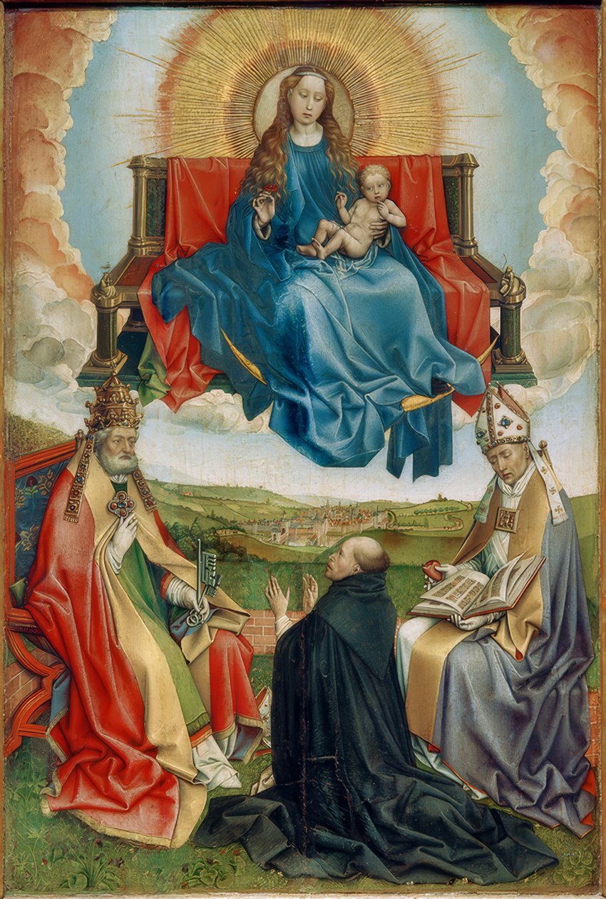 Madonna in Glory med givere og St. Peter og Augustin av Robert Campin