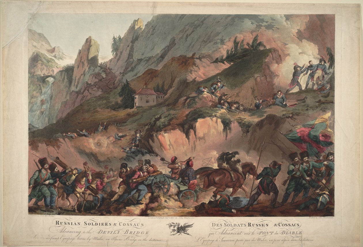 Den russiske hæren krysser djevelens bro i 1799, 1804 av Robert Carr Porter