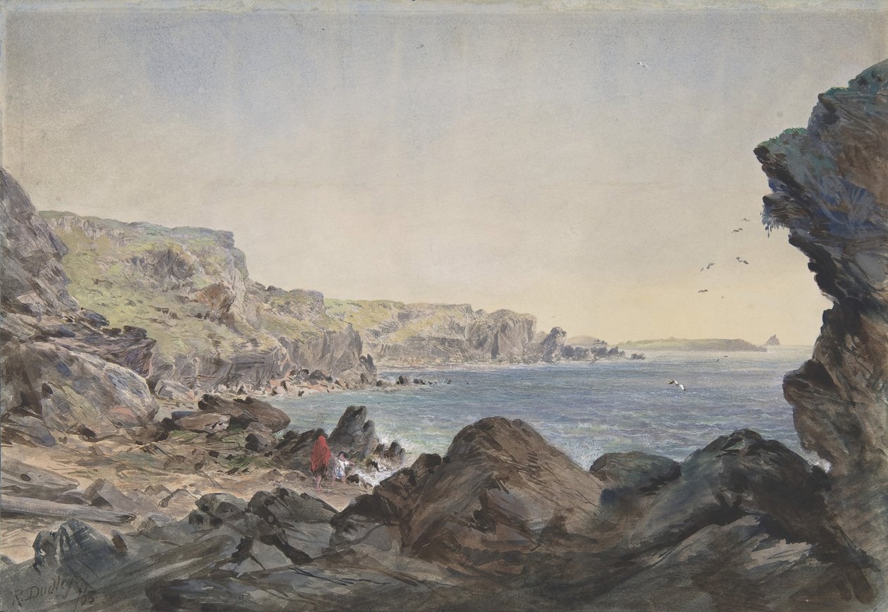 Foilhummerum Bay, Valentia, ser mot havet fra punktet der kabelen..., 1865-66. av Robert Charles Dudley