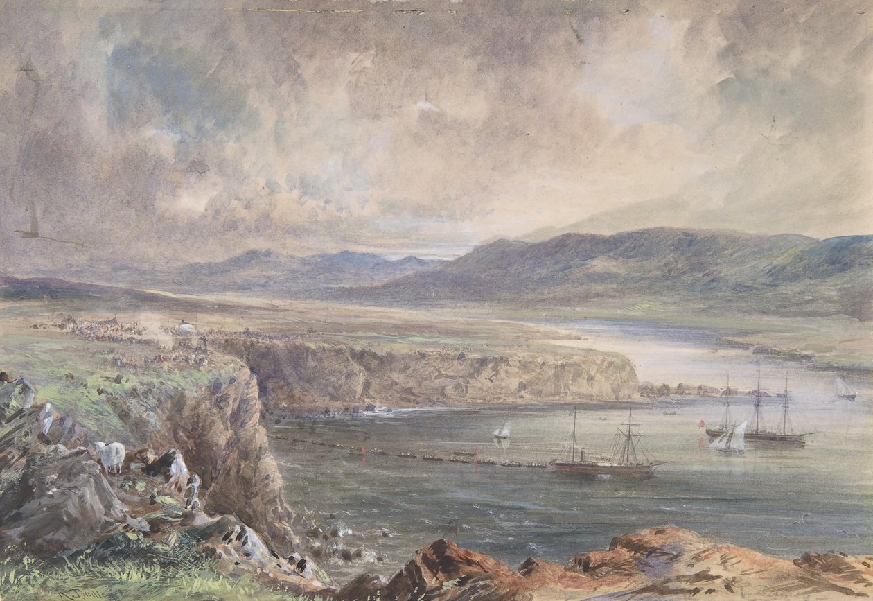 Foilhummerum Bay, Valentia, Ser fra Cromwell Fort: The Caroline and Boats..., 1865-66. av Robert Charles Dudley