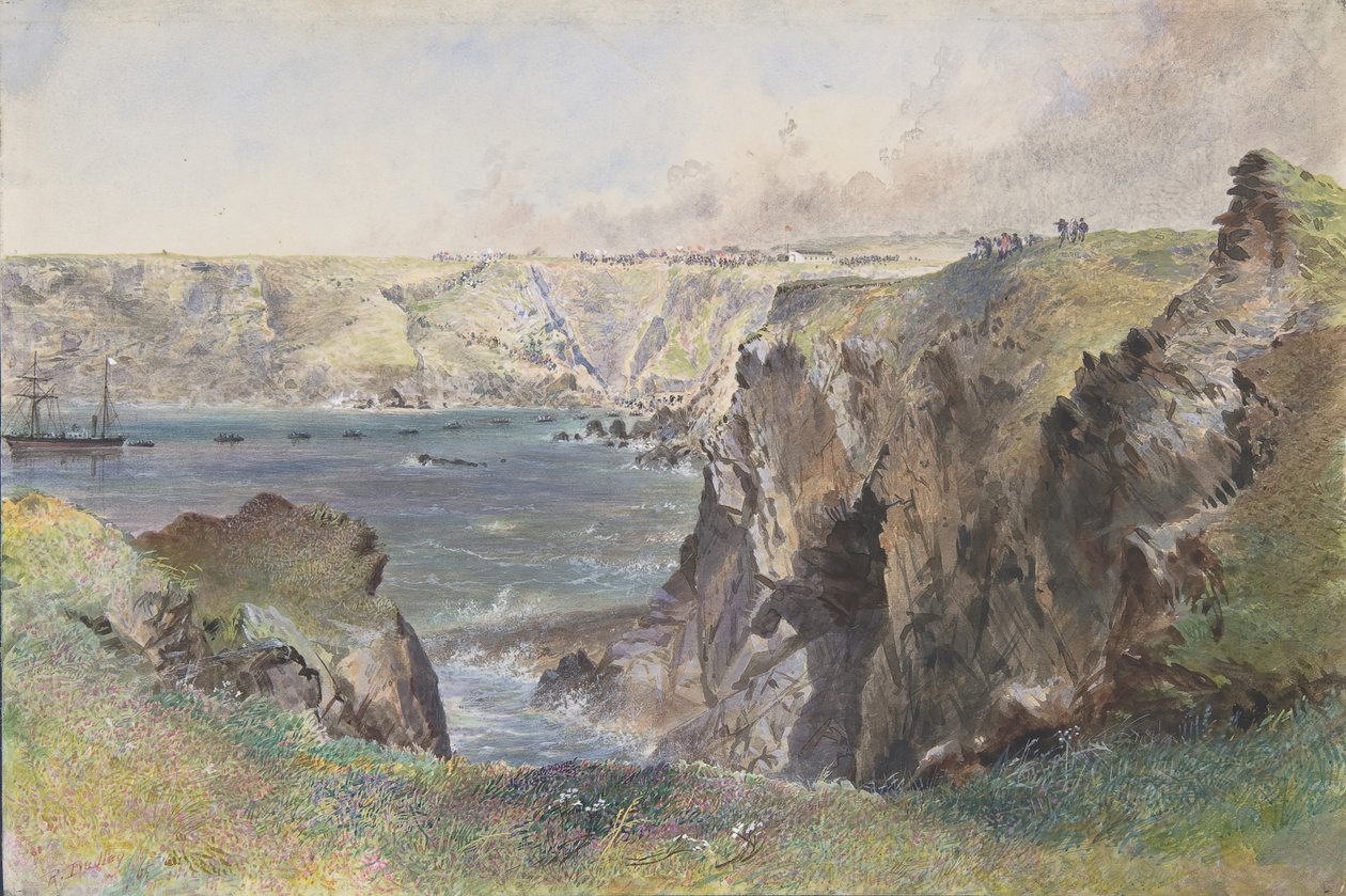 Foilhummerum Bay, Valentia, fra Cromwell Fort: The Caroline Laying the Earthwire 21. juli 1865. av Robert Charles Dudley