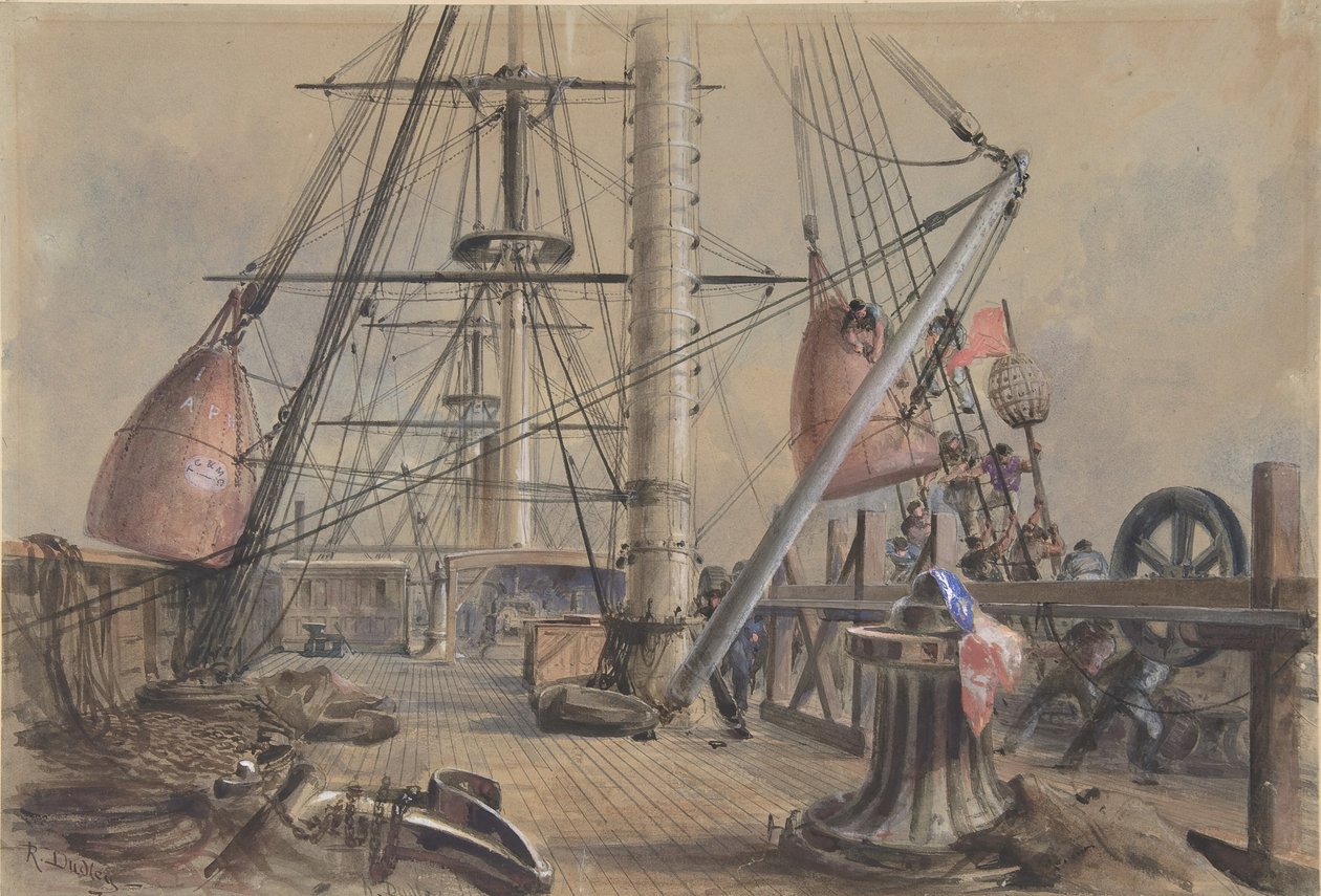 Å komme ut av en av de store bøyene: Dekket til Great Eastern Looking From..., 1865-66. av Robert Charles Dudley