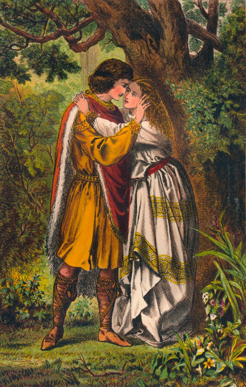Posthumus. Min dronning! Min elskerinne! O frue, gråt ikke mer. Cymbeline: Act I, Scene I, c1875 av Robert Charles Dudley