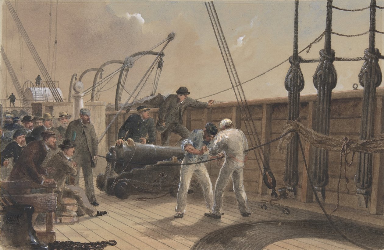 Skjøting av kabelen etter den første ulykken om bord på Great Eastern, 25. juli 1865, 1865-66. av Robert Charles Dudley