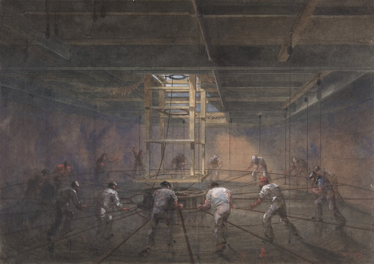 Utsikt over interiøret til en av tankene om bord på Great Eastern, 1865-66. av Robert Charles Dudley