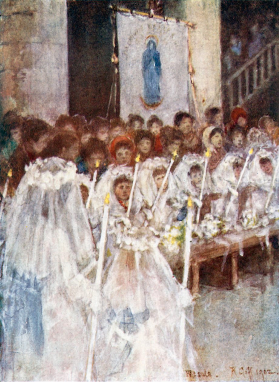 En første nattverd i katedralen i Fiesole (fargelitografi) av Robert Charles Goff
