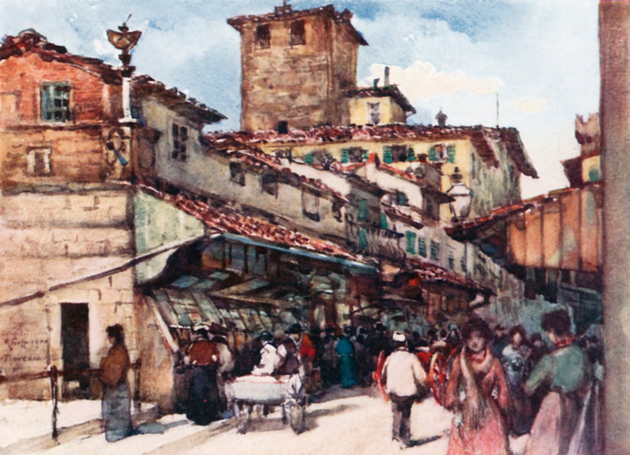 En studie av Ponte Vecchio (fargelitografi) av Robert Charles Goff