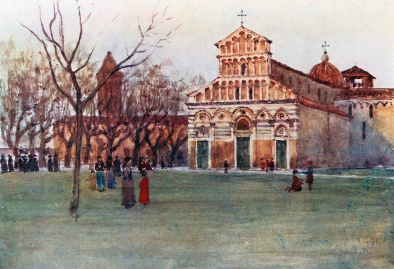 San Paolo a Ripa d#39;Arno-kirken, Pisa (fargelitografi) av Robert Charles Goff