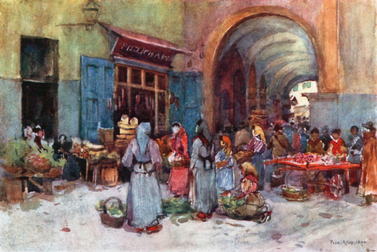Gateselgere, Pisa (fargelitografi) av Robert Charles Goff