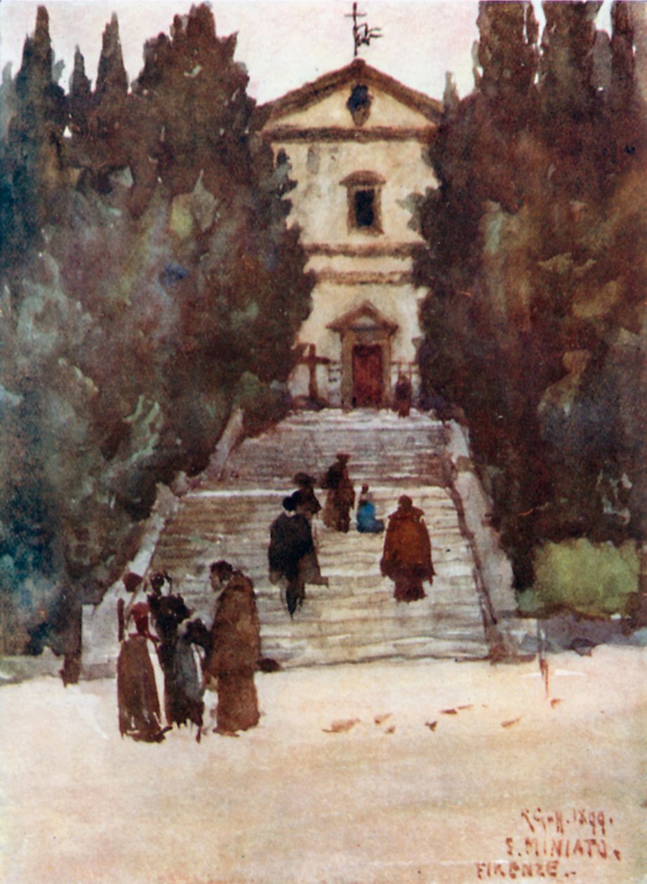 Den fransiskanske kirken S. Salvadore al Monte (fargelitografi) av Robert Charles Goff