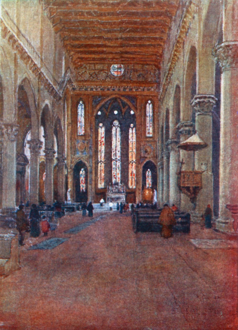 Den fransiskanske kirken Santa Croce, sett mot øst (fargelitografi) av Robert Charles Goff
