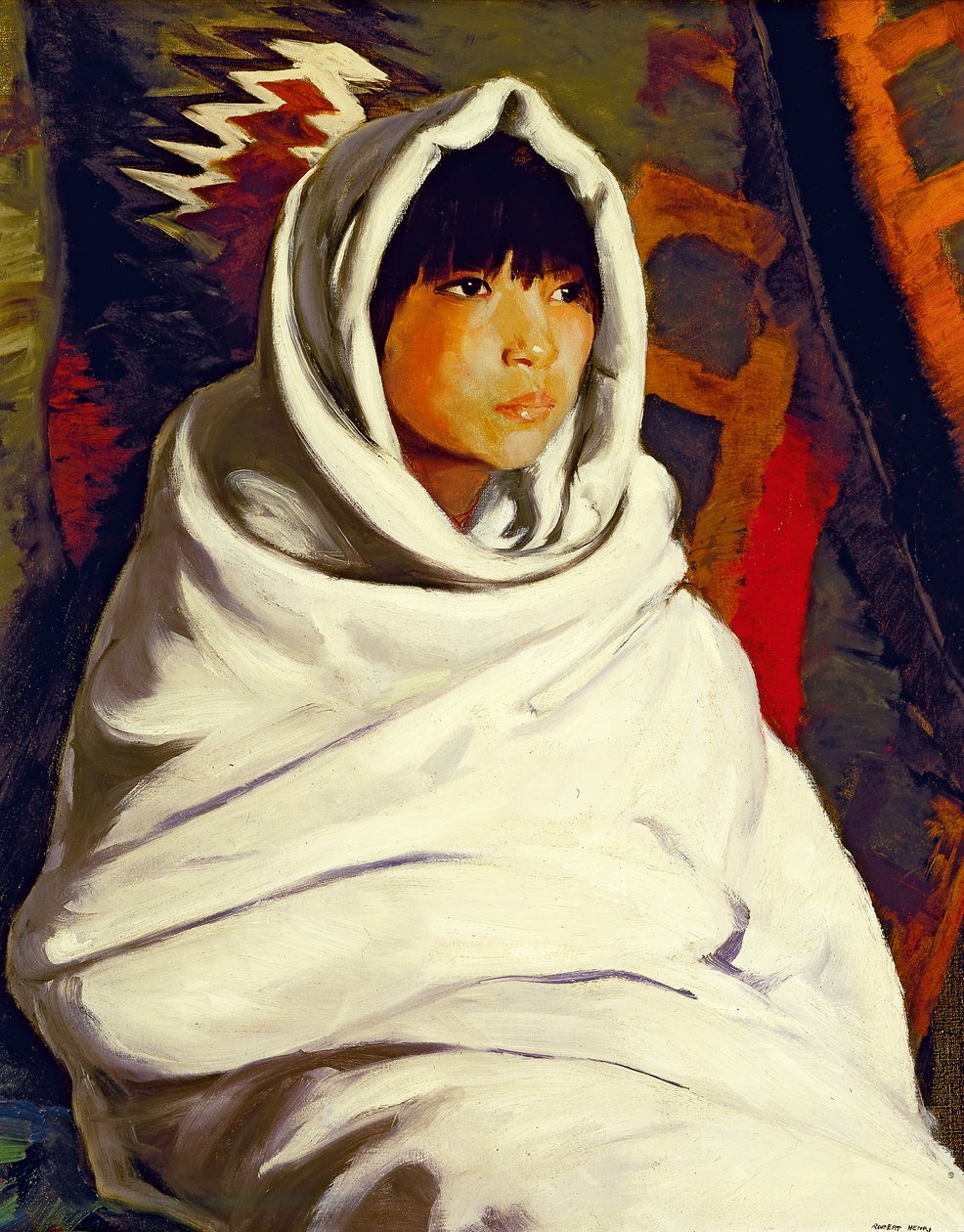 Indisk jente i et hvitt teppe, 1917 av Robert Cozad Henri