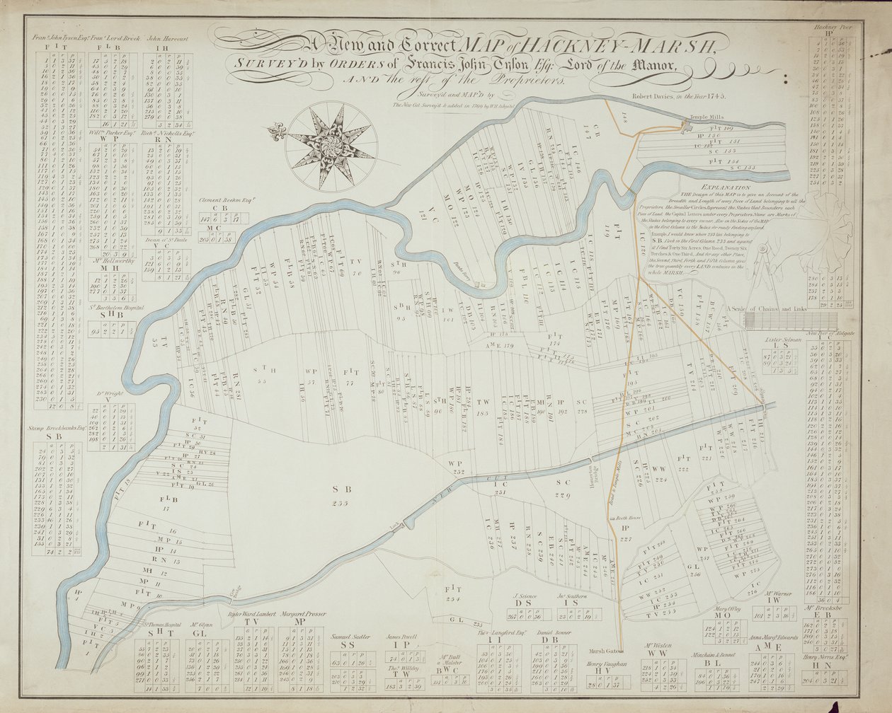 Et nytt og riktig kart over Hackney Marsh, 1745 av Robert Davies