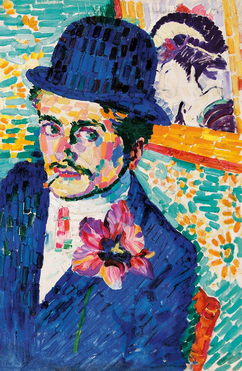 Mann med en tulipan (Portrett av Jean Metzinger) av Robert Delaunay
