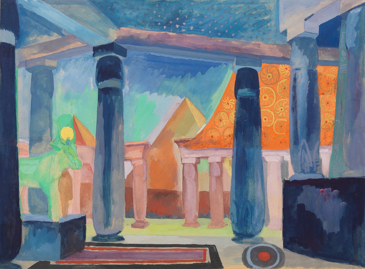 Scenedesign for Cleopatra, ca. 1918 (akvarell, gouache, metallisk maling og grafitt på papir) av Robert Delaunay