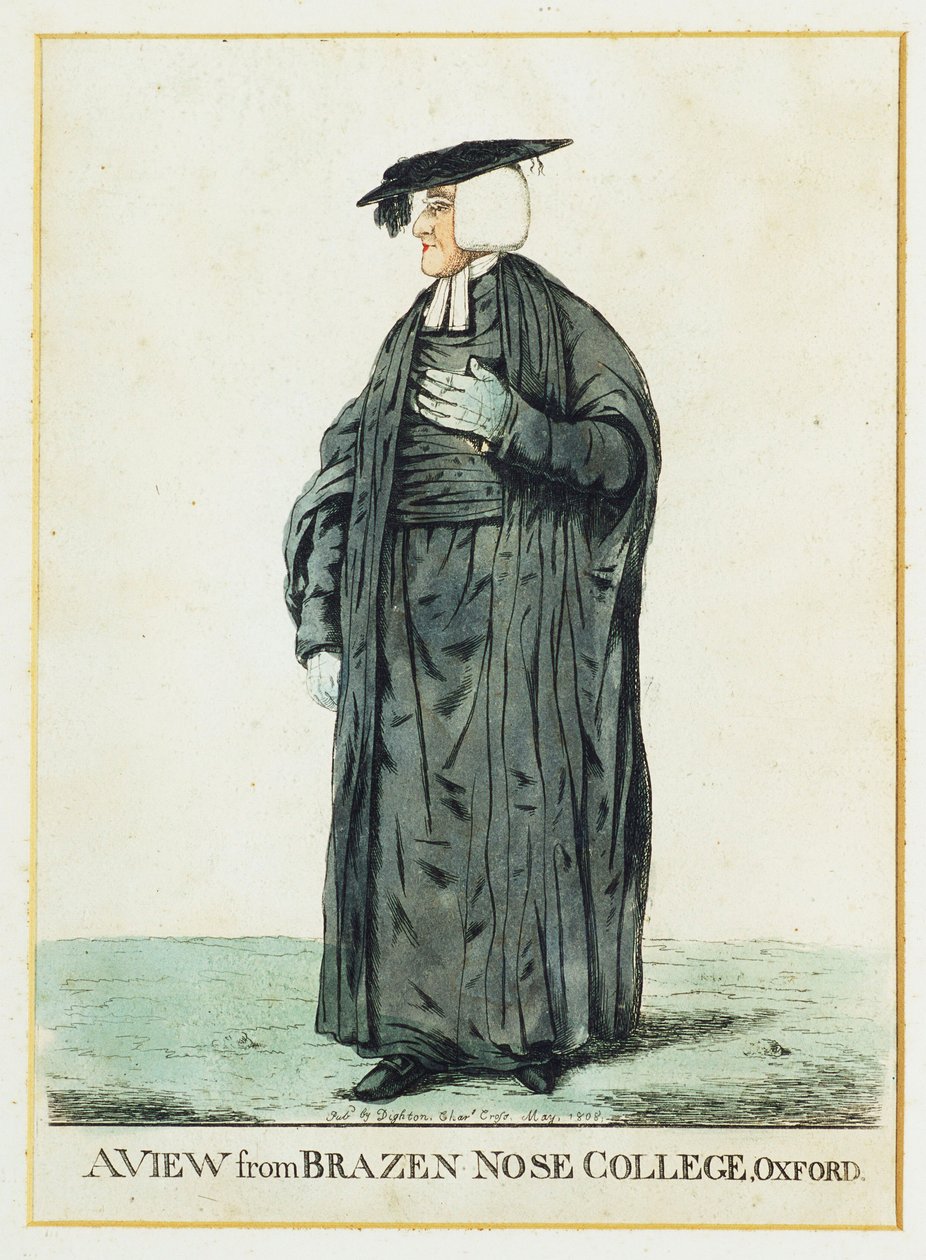 En utsikt fra Brazen Nose College, Oxford (håndfarget etsning) av Robert Dighton