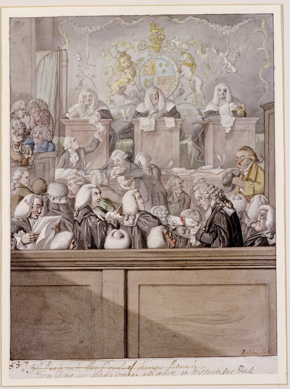 Term Time - eller advokatene alle i live i Westminster Hall (blyant og w/c på papir) av Robert Dighton
