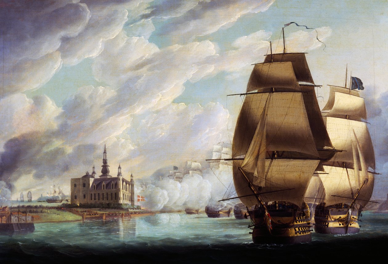 Nelson Forcing Passage of Sound, 30. mars 1801, før Battle of Copenhagen, av R. Dodd, olje på lerret, 61x91,4 cm, Storbritannia av Robert Dodd