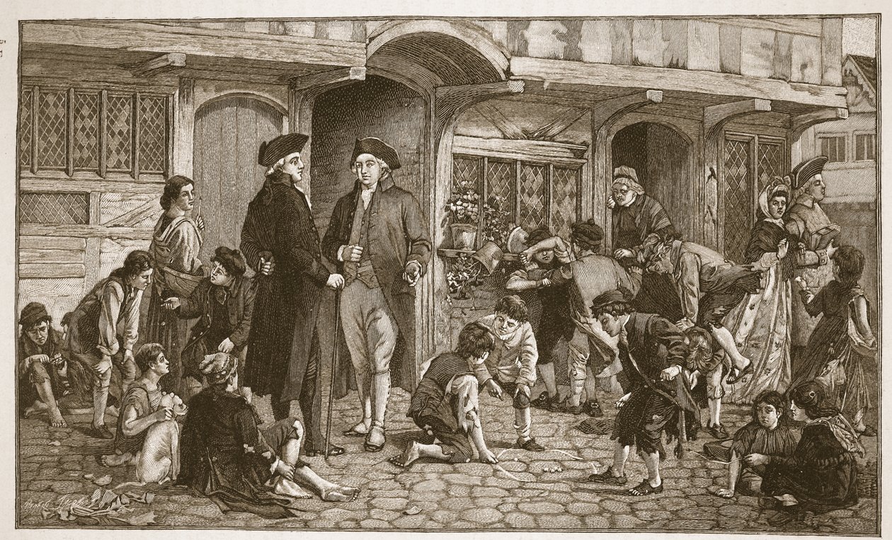 Opprinnelsen til søndagsskoler: Hare Lane, Gloucester, 1780, illustrasjon fra 