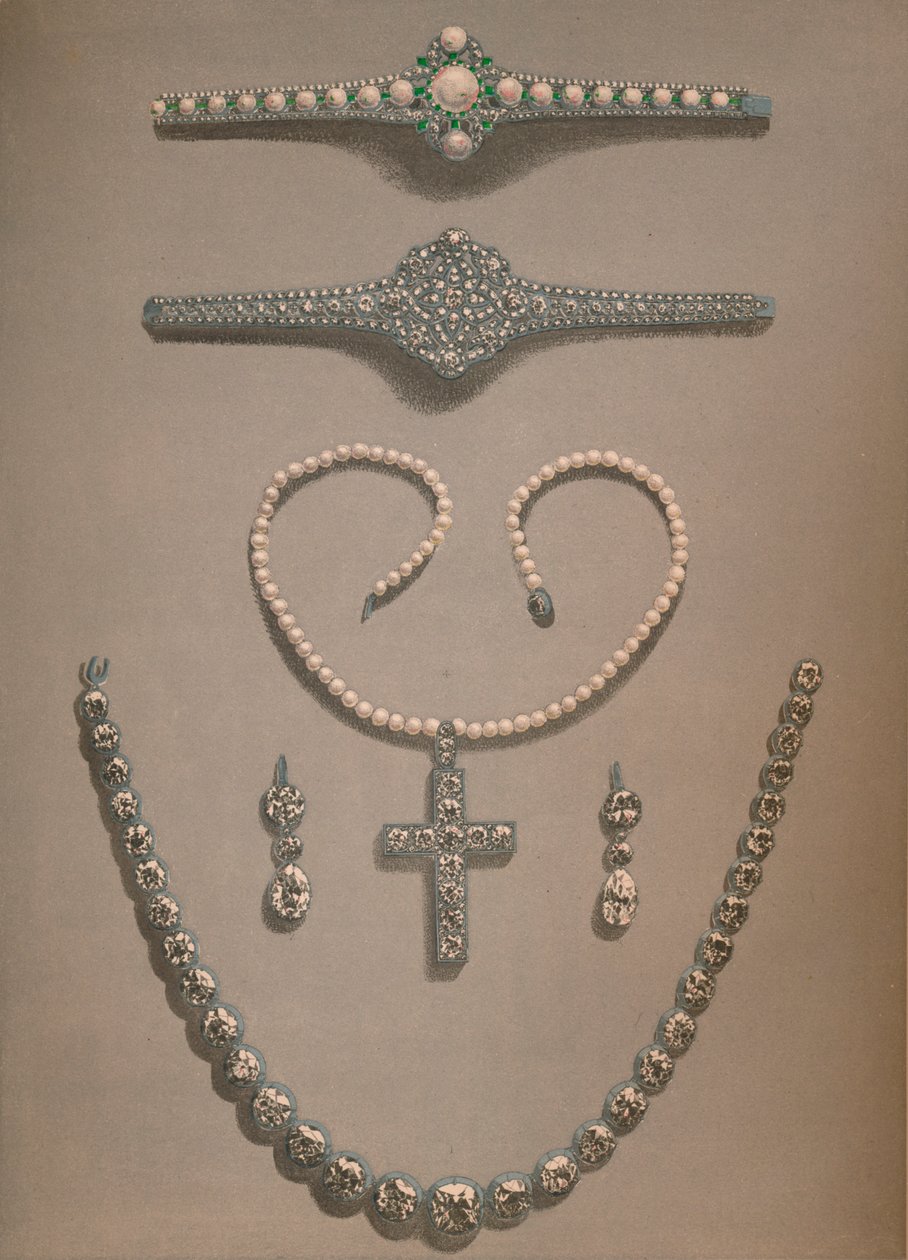 Halskjede, øredobber, armbånd Bryllupsgaver presentert til Alexandra av Danmark, 1863 av Robert Dudley