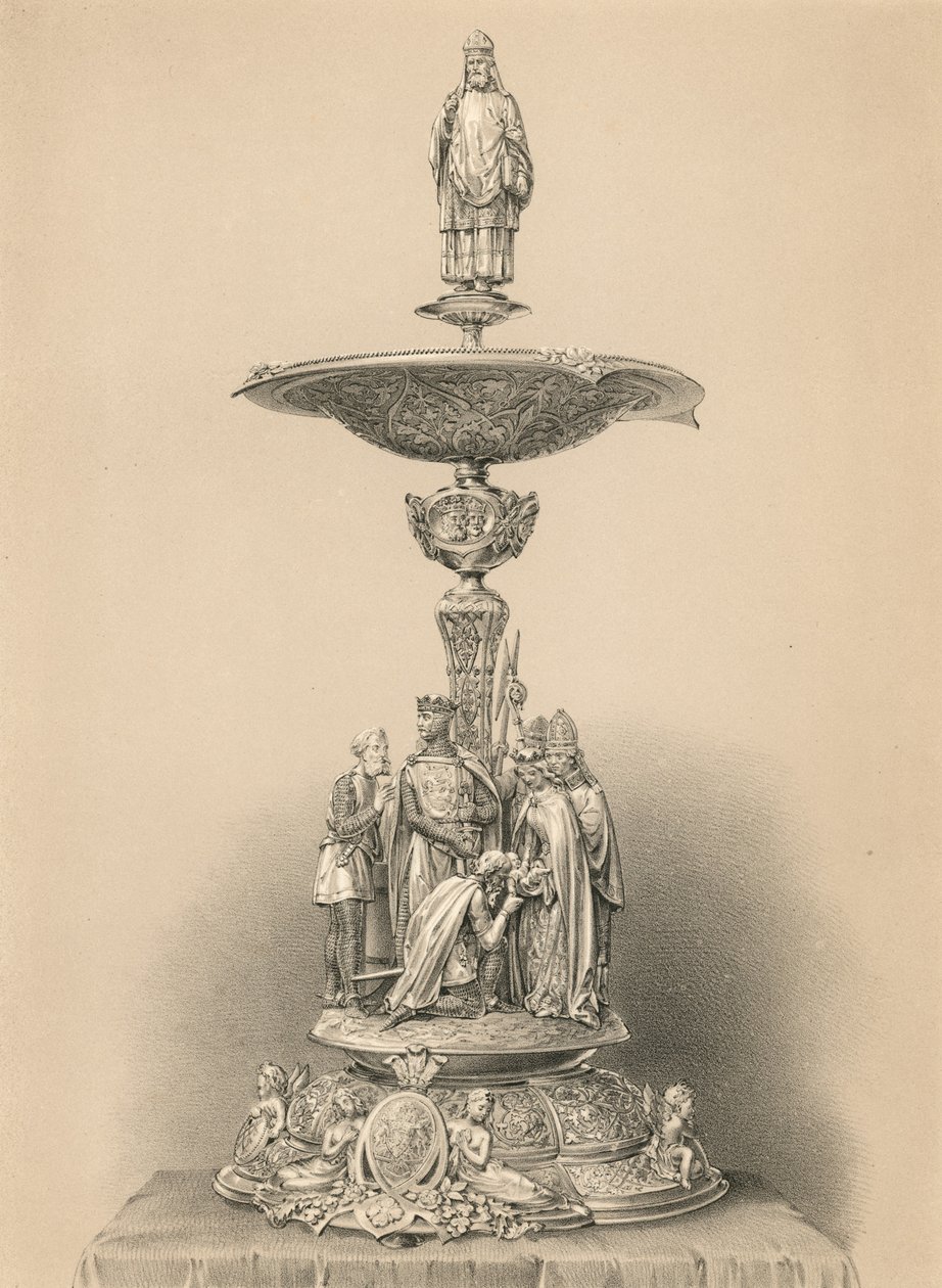 Midtstykket i sølv, gave fra Hennes Majestet i navnet til Hans Kongelige Høyhet Prinsgemalen og Dronningen (chromolitho) av Robert Dudley