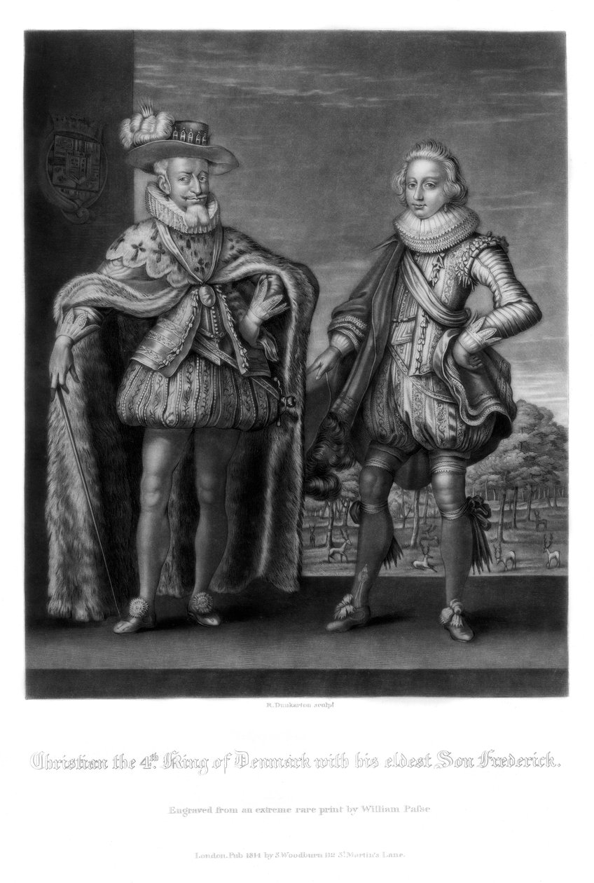 Christian IV, konge av Danmark, med sin eldste sønn Frederick, 1816. av Robert Dunkarton
