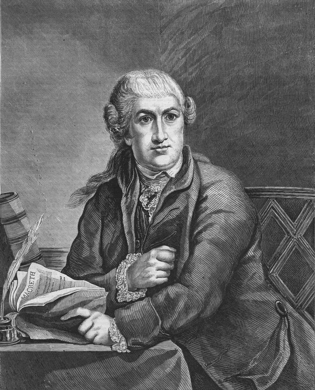 David Garrick British actor (1717 - 1779) studying the role of Shakespeare