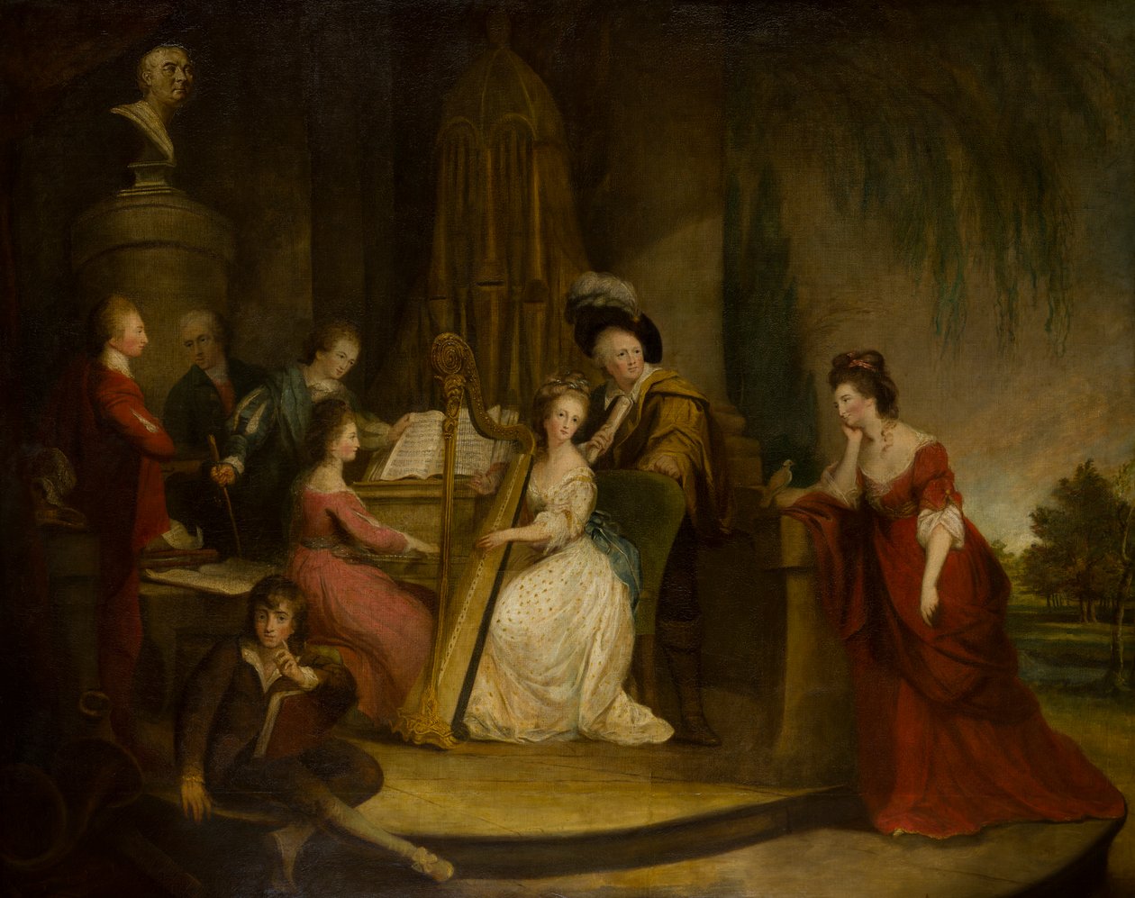 Sir Henry Bridgeman og hans familie gjør musikk under en byste av Handel, ca. 1762-90 (olje på lerret) av Robert Edge Pine