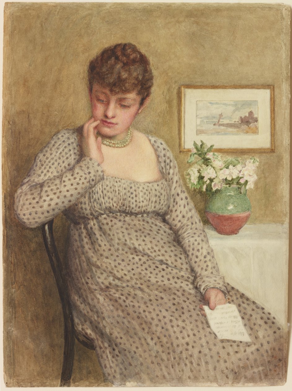 Jentelesing (blyant og akvarell på kort) av Robert Ernest McEune
