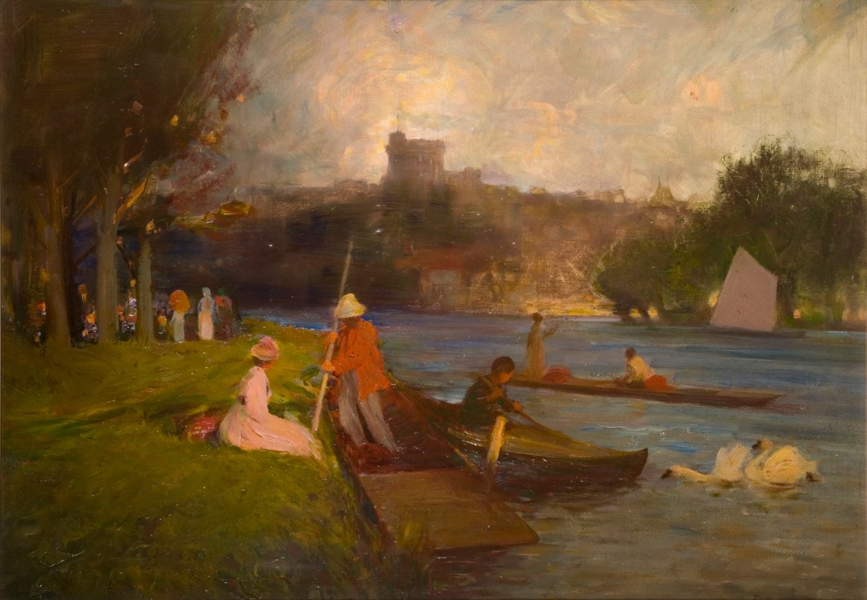 Themsen ved Windsor (olje om bord) av Robert Ernest McEune