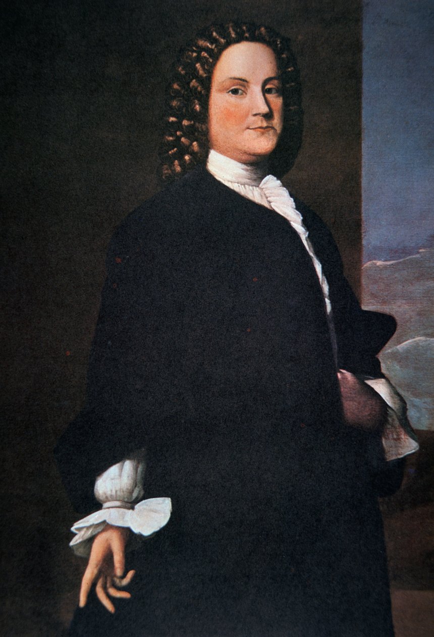 Benjamin Franklin i begynnelsen av 40-årene (farge litho) av Robert Feke