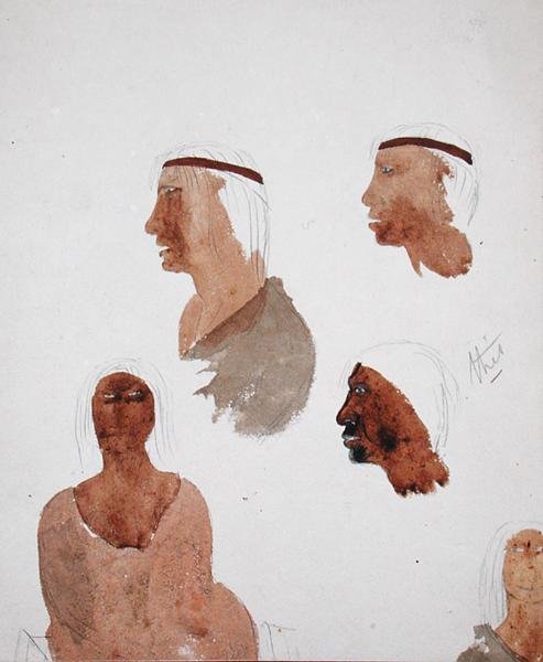 Fuegian Types, ca. 1832 (blyant og akvarell på papir) av Robert Fitzroy