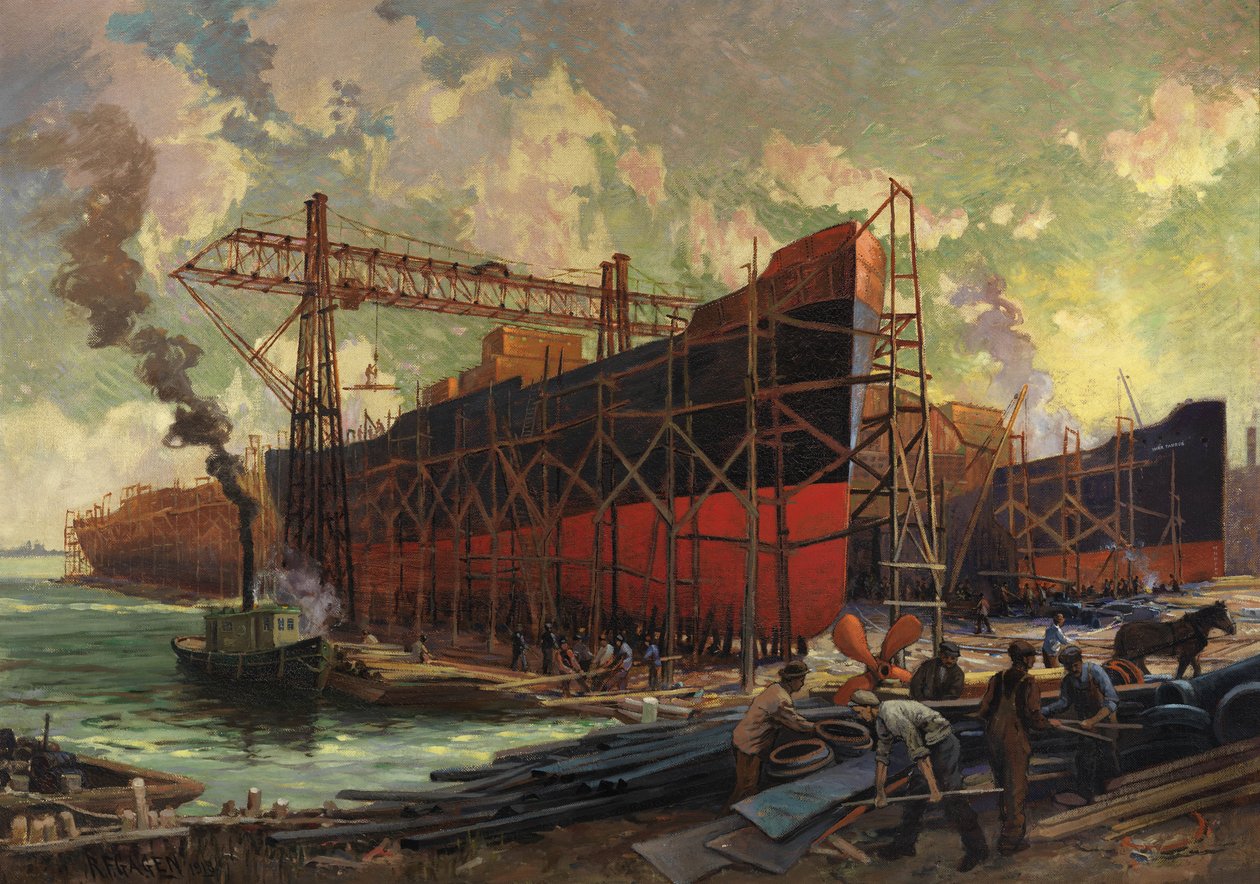 Skipsbygging i Ashbridges Bay, Toronto, 1918 av Robert Ford Gagen